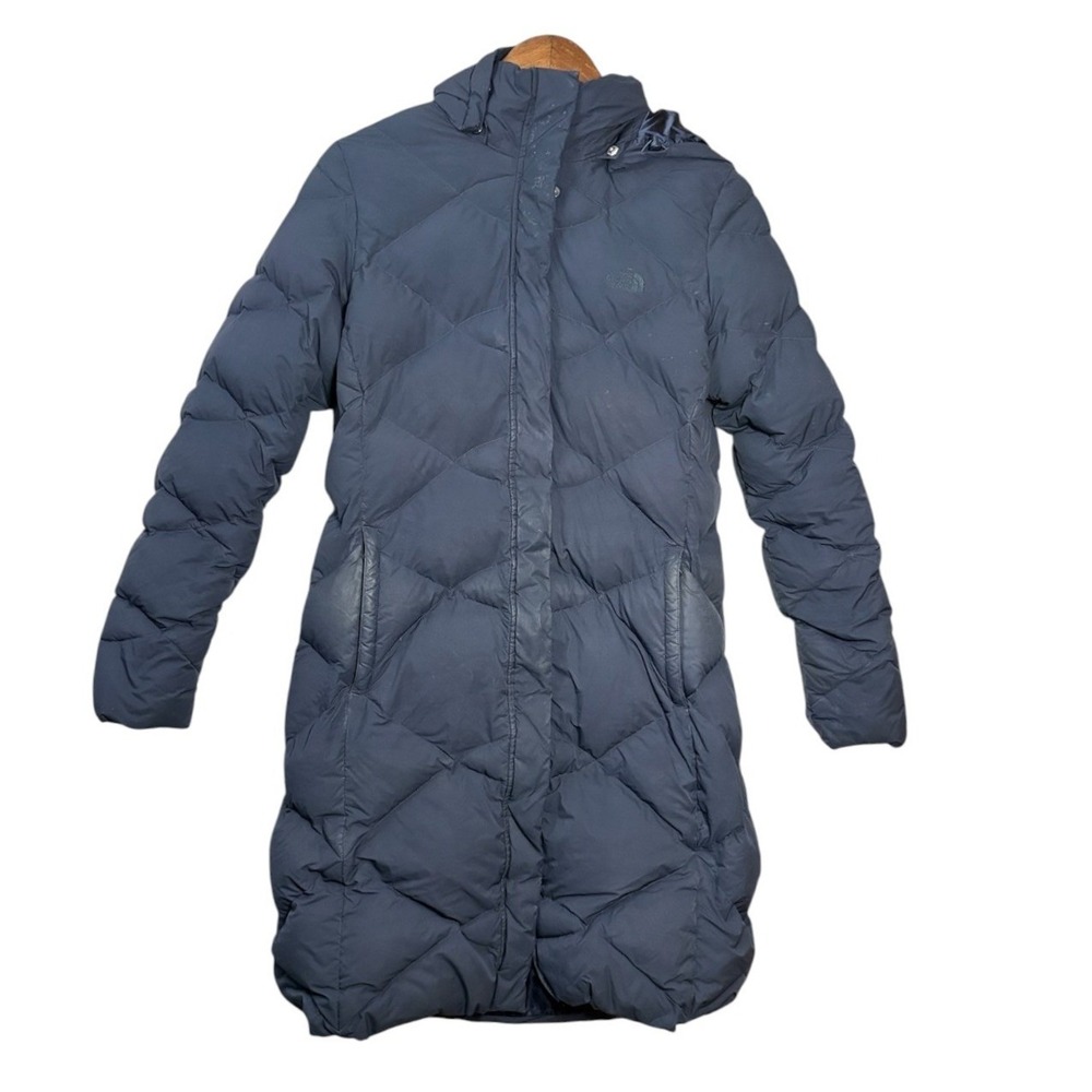 The North Face Womens Miss Metro Parka L Navy 550 Goose Down Long Quilted Puffer